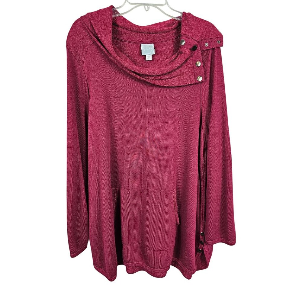 Holiday Business Casual Comfy RelaxedFit Workwear Cowlneck Red Sweater Sunday 3X